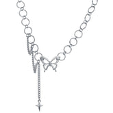 Silver-Plated Butterfly & Cross Pendant Choker