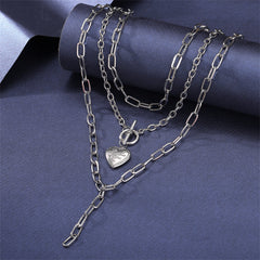 Silver-Plated Heart Toggle Layered Lariat Necklace