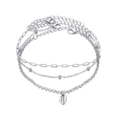 Silver-Plated Shell Charm Anklet Set