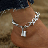 Silver-Plated Curb Chain Lock Charm Anklet