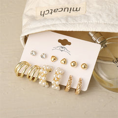 Pearl & Cubic Zirconia 18K Gold-Plated Heart Huggie Earrings Set