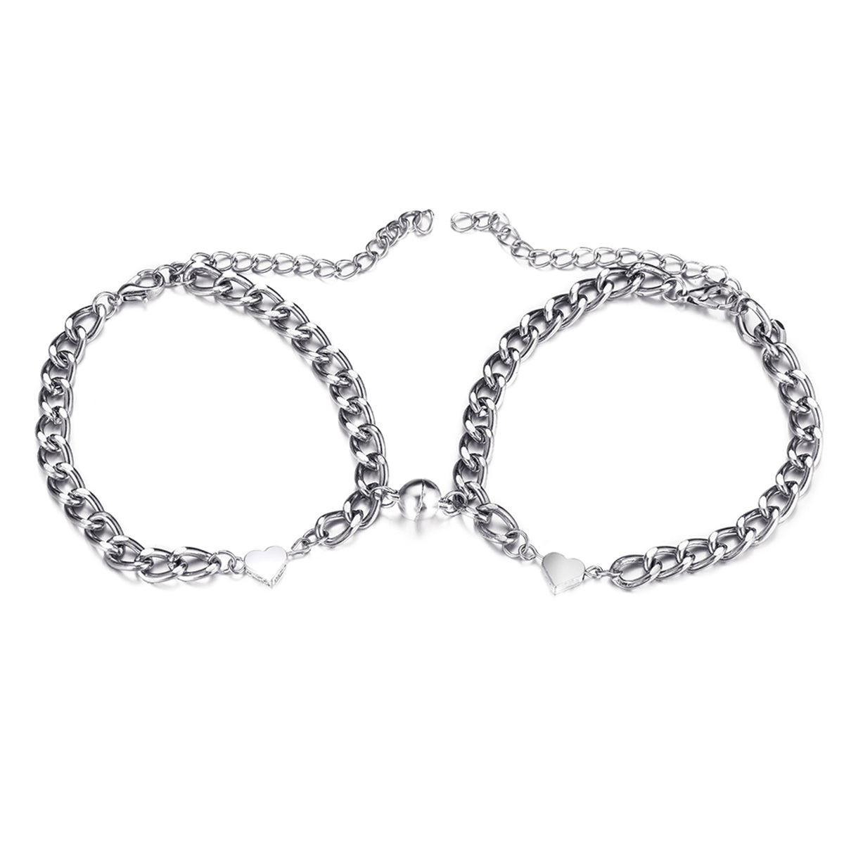 Silver-Plated Heart Charm Linked Bracelet Set
