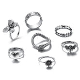 Silver-Plated Snake Bee Flower Ring Set