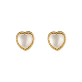 White Cats Eye & 18K Gold-Plated Heart Stud Earrings