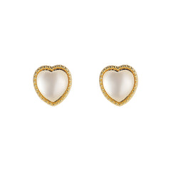 White Cats Eye & 18K Gold-Plated Heart Stud Earrings