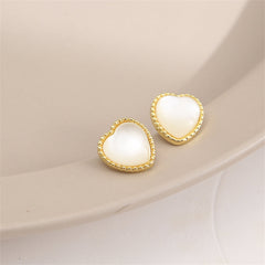 White Cats Eye & 18K Gold-Plated Heart Stud Earrings