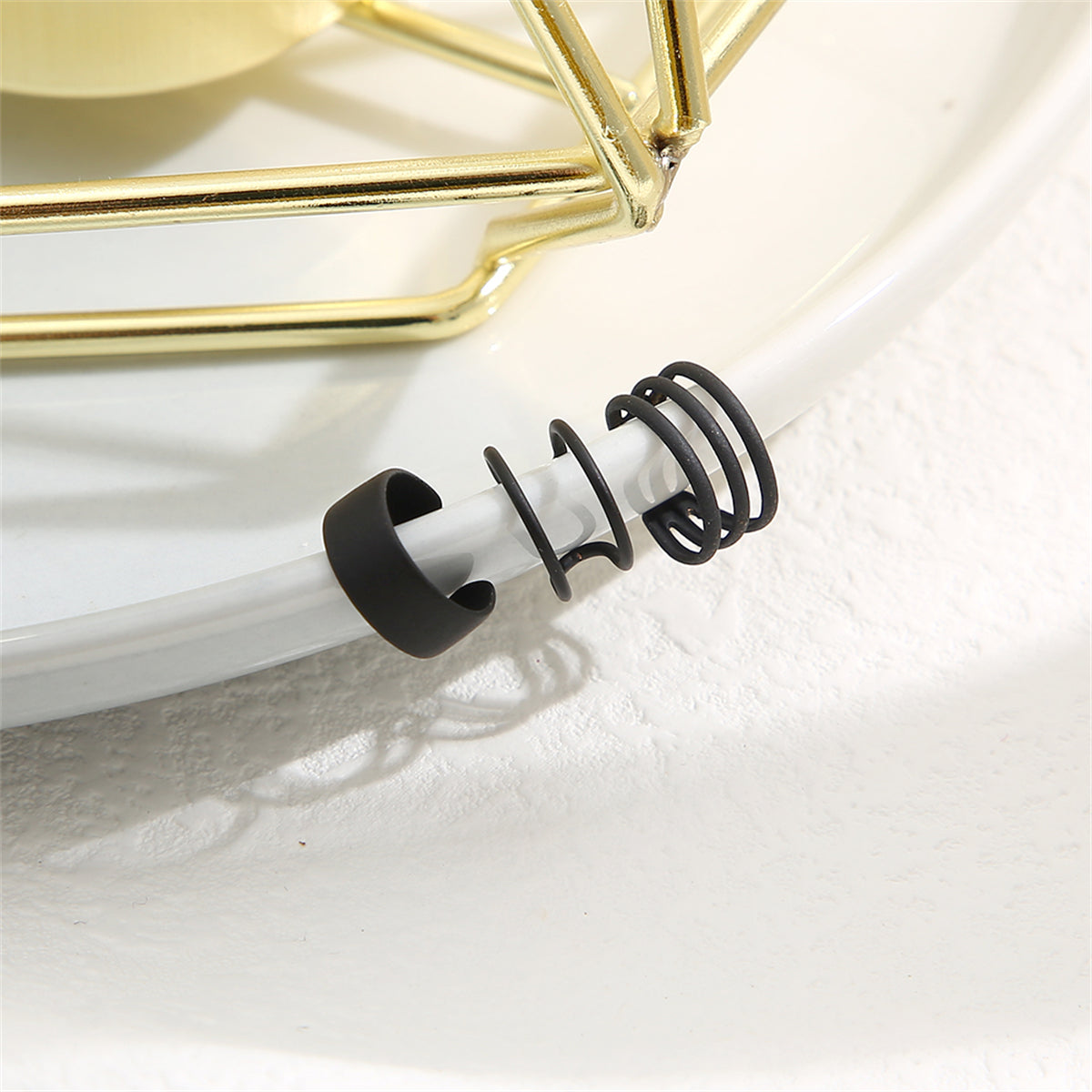 Black Layered Ear Cuff Set, stud earrings for women, elegant gift for her, styled look
