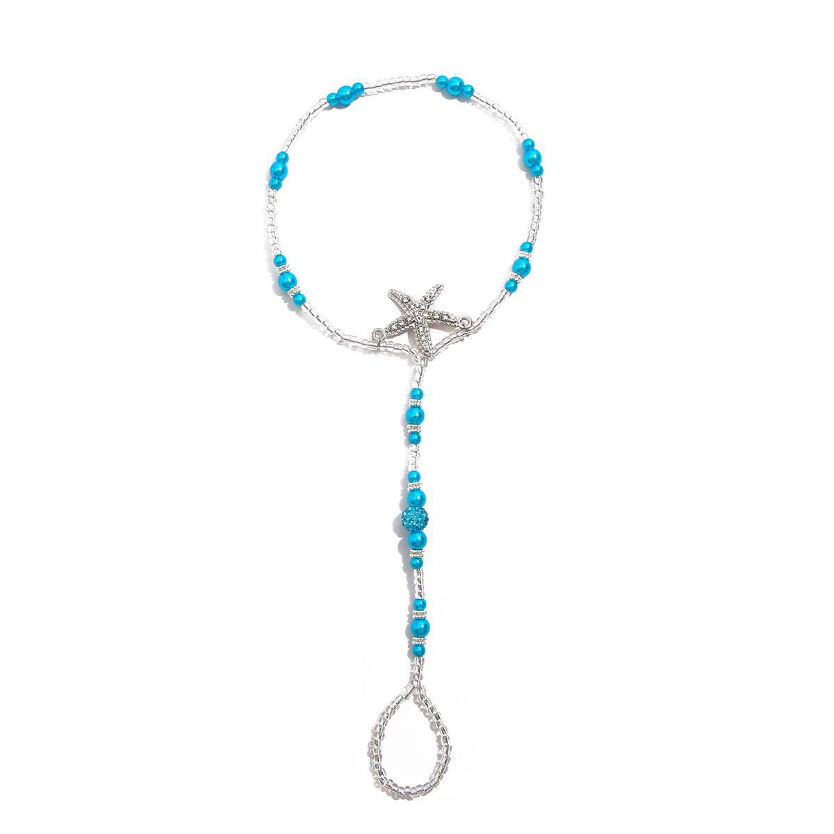 Blue Pearl and Acrylic Silver-Plated Starfish Toe-Ring Anklet, silver statement rings for women, styled look