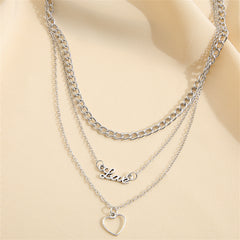 Silver-Plated 'Love' Heart Pendant Layered Pendant Necklace