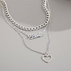 Silver-Plated 'Love' Heart Pendant Layered Pendant Necklace