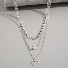 Silver-Plated 'Love' Heart Pendant Layered Pendant Necklace