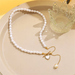 Cubic Zirconia & Pearl 18K Gold-Plated Heart Lariat Necklace