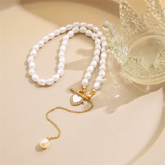Cubic Zirconia & Pearl 18K Gold-Plated Heart Lariat Necklace