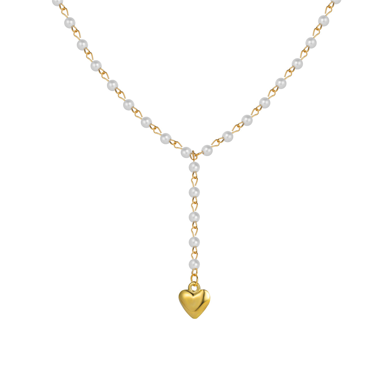 Pearl and 18K Gold-Plated Heart Station Lariat Necklace, gold pendant necklace for women, styled look