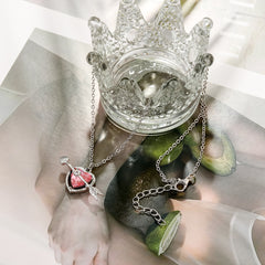 Red Crystal & Cubic Zirconia Openwork Heart Arrow Pendant Necklace