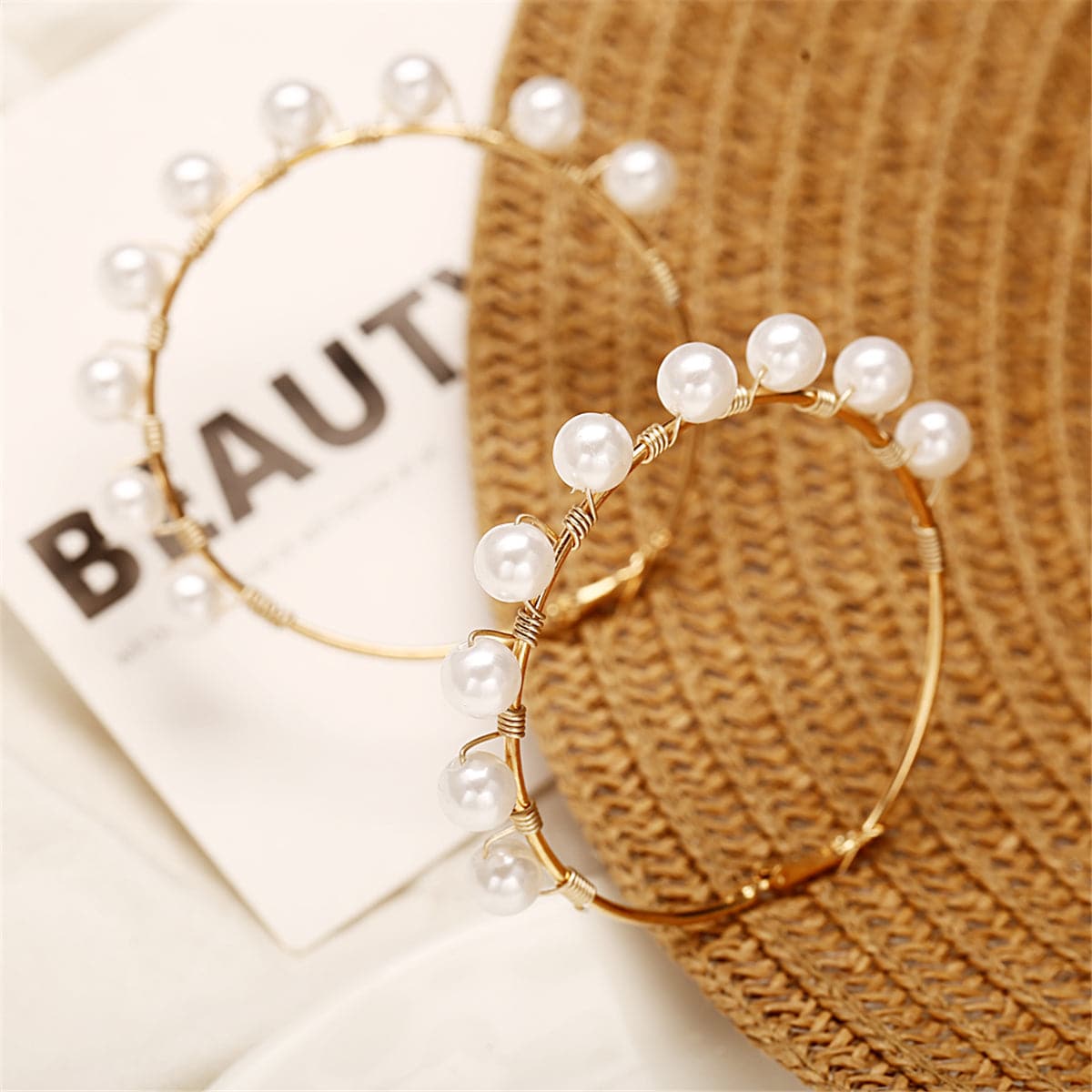 Pearl and 18K Gold-Plated Hoop Earrings, everyday style, detail close-up