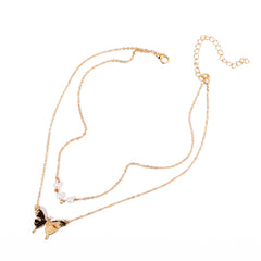 Pearl & 18K Gold-Plated Butterfly Dual-Chain Pendant Necklace