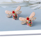 Jewel-Tone Cubic Zirconia & Pearl Bee Stud Earrings