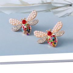 Jewel-Tone Cubic Zirconia & Pearl Bee Stud Earrings