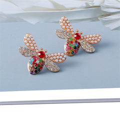Jewel-Tone Cubic Zirconia & Pearl Bee Stud Earrings