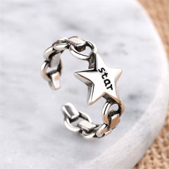 Silver-Plated 'Star' Chain Open Ring