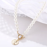 Pearl & 18K Gold-Plated Coin Pendant Necklace