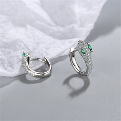 Green Crystal & Cubic Zirconia Silver-Plated Snake Huggie Earrings