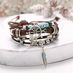 Turquoise & Polyurethane Silver-Plated Sailing Layer Bracelet