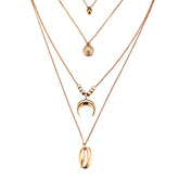 18K Gold-Plated Moon & Shell Layered Pendant Necklace
