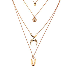 18K Gold-Plated Moon & Shell Layered Pendant Necklace