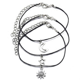 Silver-Plated Moon & Star Charm Anklet Set