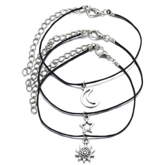 Silver-Plated Moon & Star Charm Anklet Set