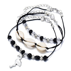 Black Resin & Pukka Shell Silver-Plated Crane Anklet Set