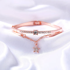 Cubic Zirconia & 18K Rose Gold-Plated Star Charm Bracelet