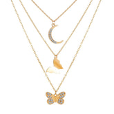 Cubic Zirconia & 18K Gold-Plated Moon Butterfly Layered Pendant Necklace