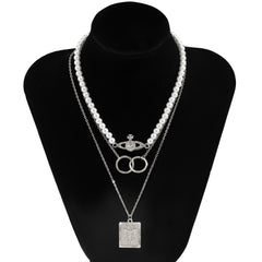 Pearl & Silver Plated Butterfly Card Necklace Set