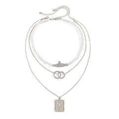 Pearl & Silver Plated Butterfly Card Necklace Set