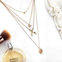18K Gold-Plated Moon & Shell Layered Pendant Necklace