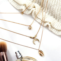 18K Gold-Plated Moon & Shell Layered Pendant Necklace