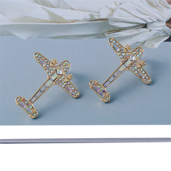 Cubic Zirconia & Crystal 18K Gold-Plated Airplane Drop Earrings