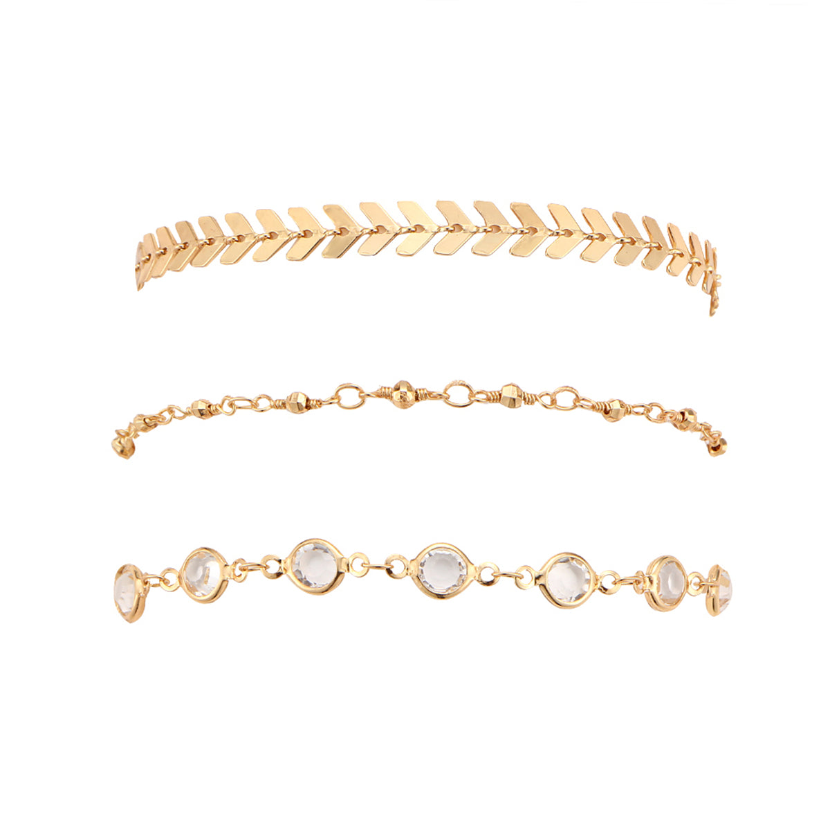 Crystal and 18K Gold-Plated Station Anklet Set, jewelry gift sets for women, botanical inspired, styled look