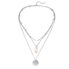Silver-Plated Shell Lotus Layered Pendant Necklace