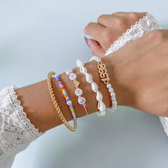 White Pearl & Shell 18K Gold-Plated 'Love' Bracelet Set