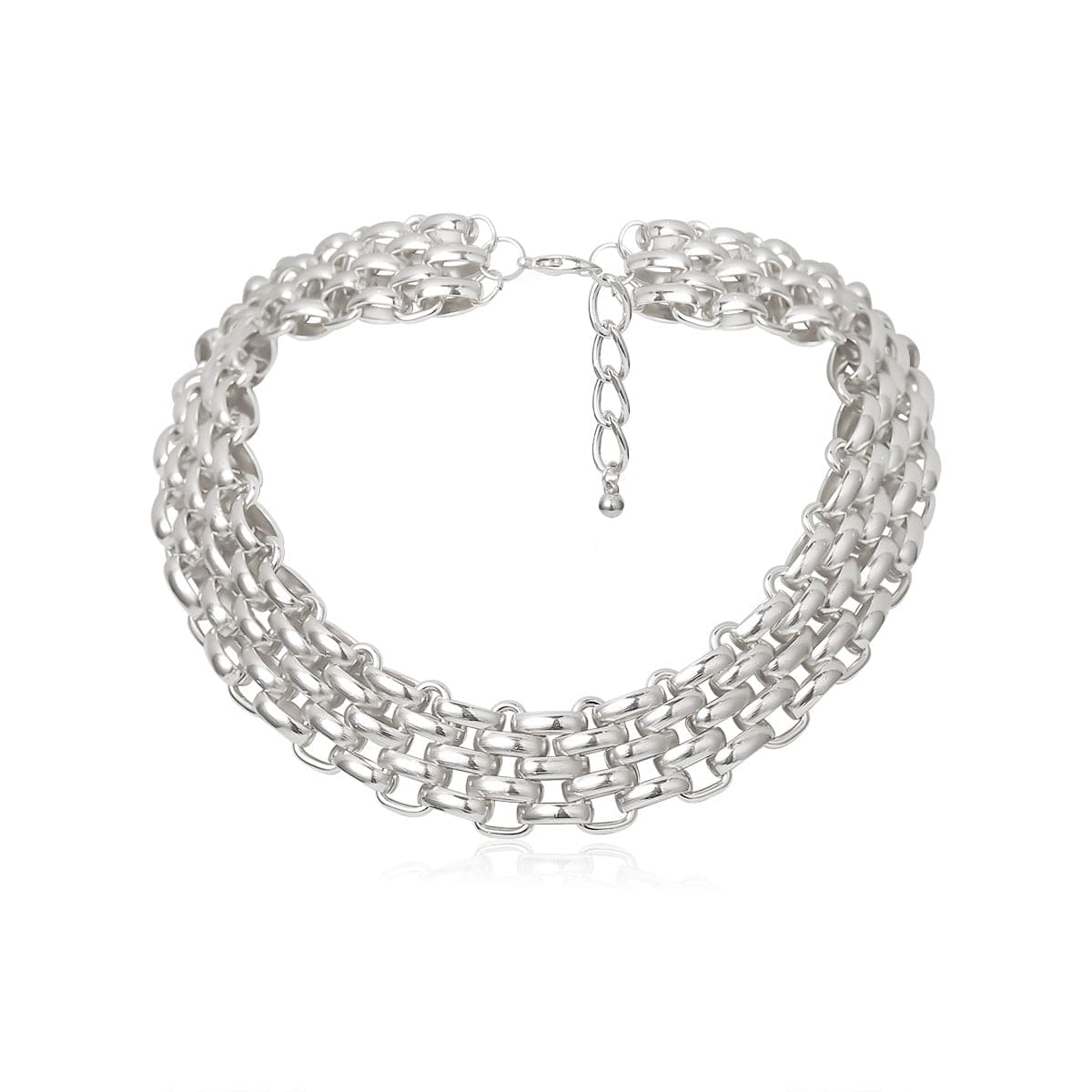 Silver-Plated Five-Row Chain Link Choker Necklace, silver pendant necklace for women, elegant gift for her, styled look