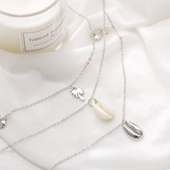 Shell & Silver-Plated Palm Tree Layered Pendant Necklace