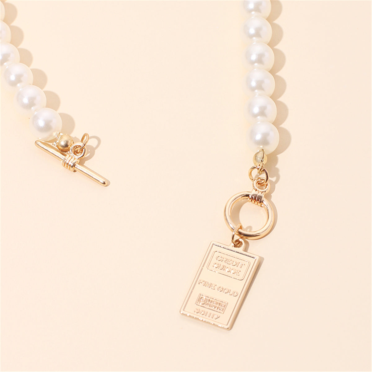 Pearl & 18K Gold-Plated Beaded Card Pendant Necklace