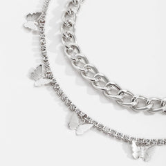 Cubic Zirconia & Silver-Plated Butterfly Station Necklace Set