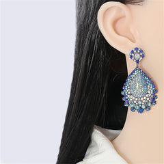 Blue Cubic Zirconia & Crystal Geometric Teardrop Earrings