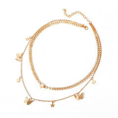 18K Gold-Plated Star & Butterfly Layer Necklace