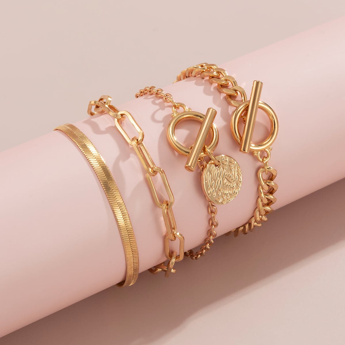 18K Gold-Plated Chain Adjustable Bracelet Set, jewelry gift sets for women, vintage-inspired design, styled look